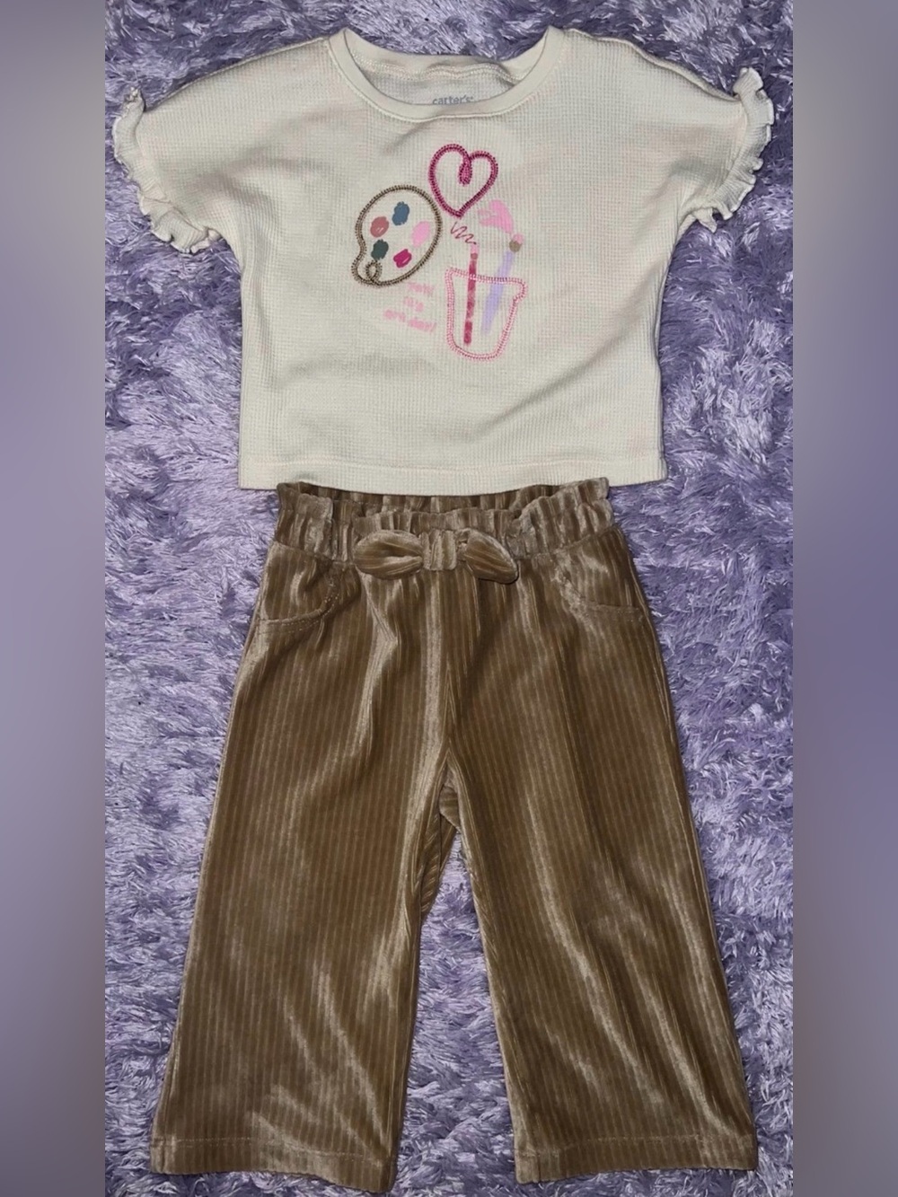Carter's Cream Waffle Top with Tan Corduroy Pants 18months